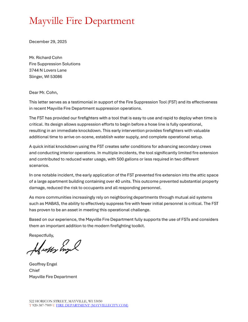 FST Testimonial Letter copy from Mayville Fire Dept